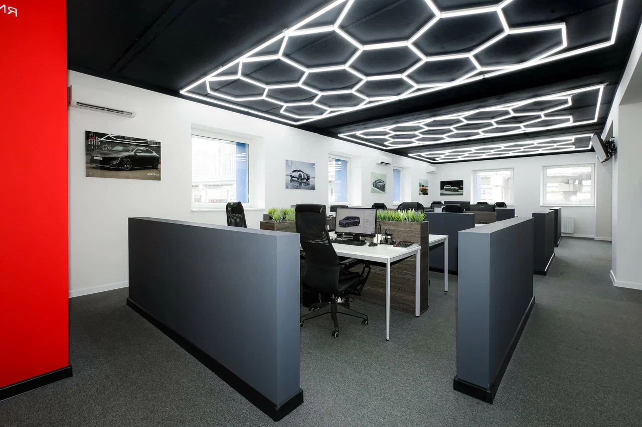 Open workspace of the office with ceiling lighting