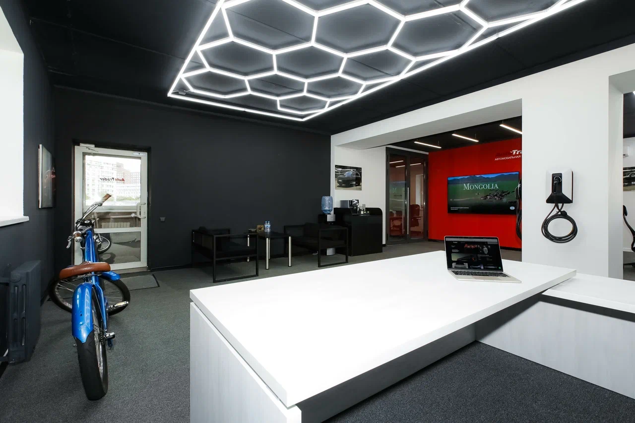 Showroom entrance with an EV charging station
